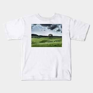 The contrast of midday -  farmland near Crieff, west perthshire, Scotland, UK Kids T-Shirt